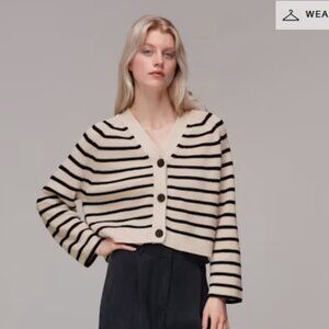 Whistles Striped Cropped Cardigan L